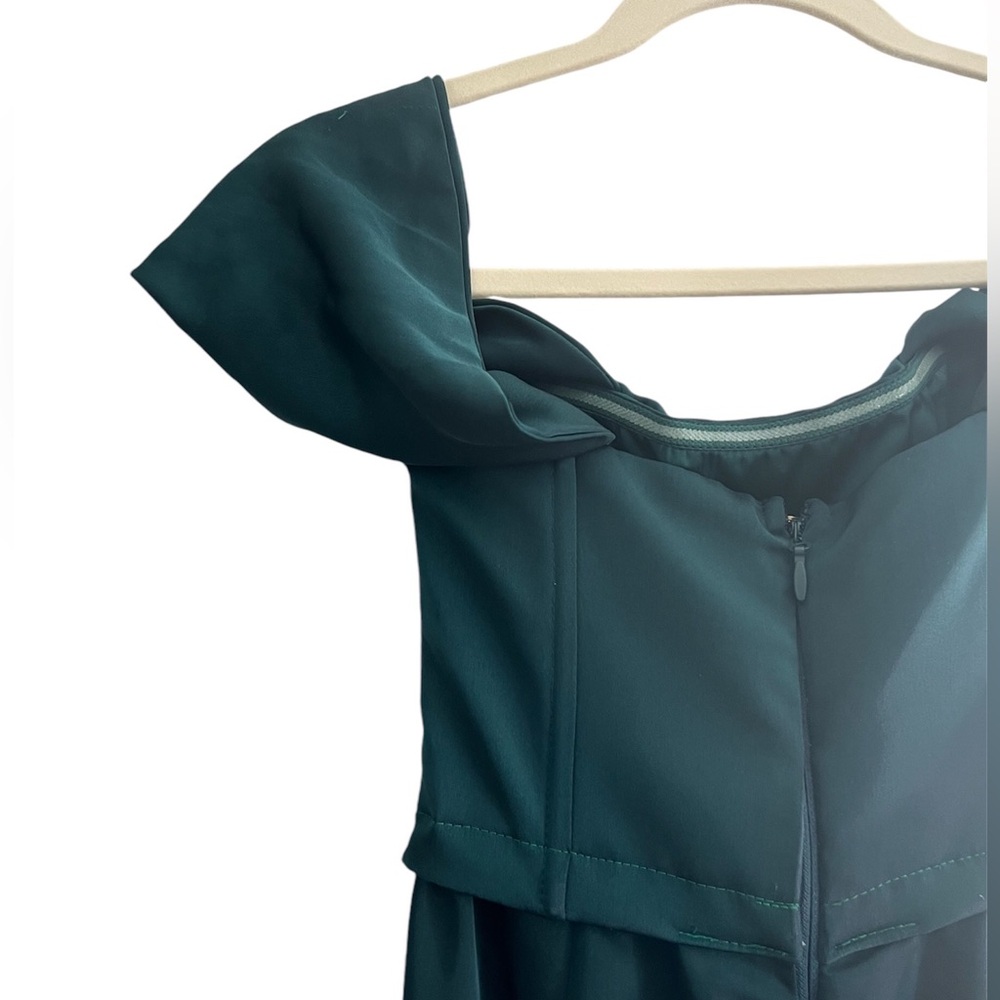 Kimberley Bottle Green Bardot Fishtail Satin Maxi Dress | Club L London | US 2 - Picture 12 of 13